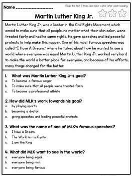 Martin Luther King Jr. Reading Passages with Comprehension Questions