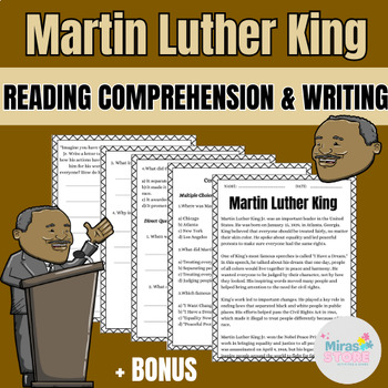 Preview of Martin Luther King Jr Reading Comprehension & Writing Prompt (+Bonus)