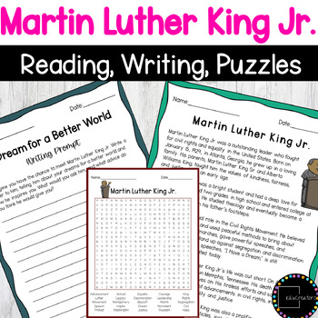 Preview of Martin Luther King Jr Reading Comprehension Writing Prompts Word Puzzle Bundle