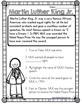 Martin Luther King, Jr. Reading Passage by The Techie Teacher | TpT