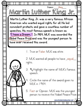 Martin Luther King, Jr. Reading Passage by The Techie Teacher | TpT