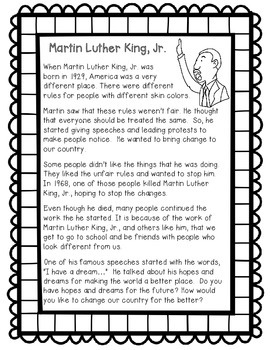 Preview of Martin Luther King, Jr. Reading Passage & Writing Prompt