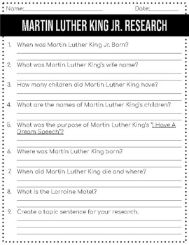 Martin Luther King Jr. Research by Teachers Toolkit Treasures | TPT