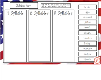 Preview of Martin Luther King, Jr. Syllable Sort for Smart Board
