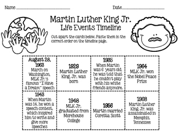 Martin Luther King Jr Timeline Cut Paste Activity By Ashley Lafleur
