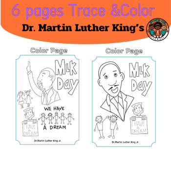 Preview of Martin Luther King Jr. Black History, Coloring Page, 6 PDF File -For Kids