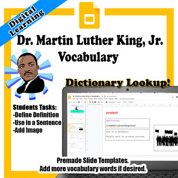 Preview of Martin Luther King Jr Vocabulary Slides | Digital / Distance Learning Activity