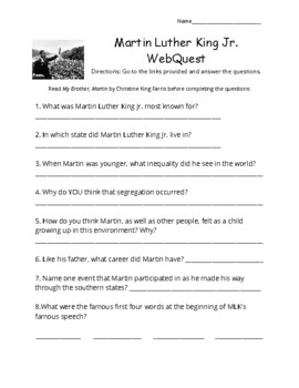 Martin Luther King Jr. WebQuest by Thrilled for Third | TPT