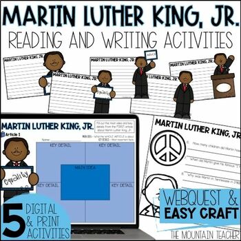 Preview of Martin Luther King, Jr. Activities | Reading Comprehension Webquest & MLK Craft
