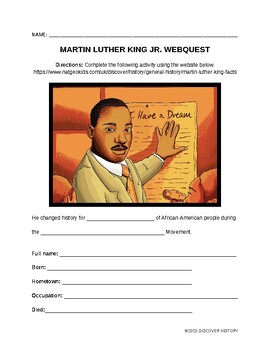 Preview of Martin Luther King Jr Webquest with Key
