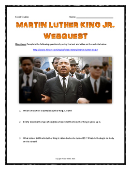 Preview of Martin Luther King Jr. - Webquest with Key (History.com) NO PREP