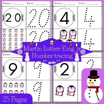 Preview of Martin Luther King Jr. Winter Number Tracing Activity for January