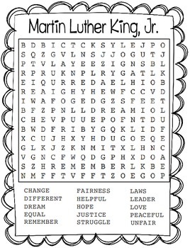 Preview of Martin Luther King, Jr. Word Search Freebie