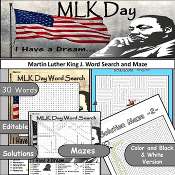 Preview of Martin Luther King Jr. Word Search & Maze Exploration/MLK Day Word Search & Maze