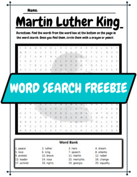 Preview of Martin Luther King Jr. Word Search Worksheet - Morning Work or Free-time Freebie