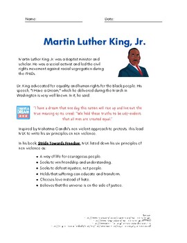 Preview of Martin Luther King Jr Worksheet