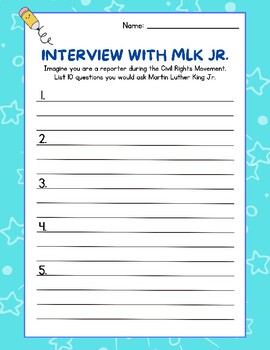 Preview of Martin Luther King Jr. Writing Prompt MLK Interview Questions Write Your Own ELA
