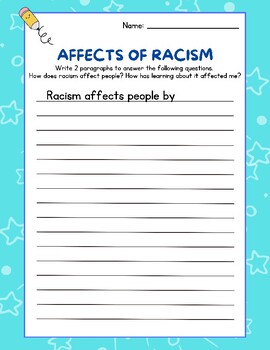 Preview of Martin Luther King Jr. Writing Prompt Worksheet How Racism Affects People Me ELA