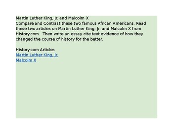 Preview of Martin Luther King, Jr. and Malcolm X Compare and Contrast