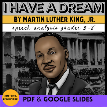 Preview of I Have a Dream Martin Luther King Jr MLK Speech Analysis Grades 5-8