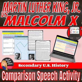 Preview of Martin Luther KING Jr  v  MALCOLM  X  Speech Comparison Activity print & digital