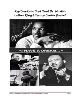 Preview of Martin Luther King Jr's Lifetime Key Events Literacy Center Packet