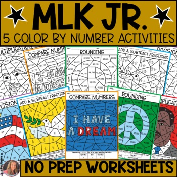 Preview of Martin Luther King MLK Jr Math Color by Number Activities 4th Grade