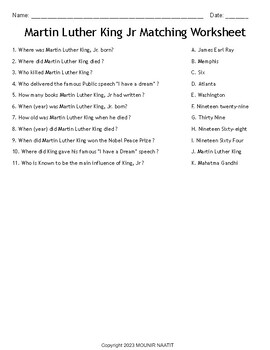 Martin Luther King Matching Worksheet - Martin Luther Puzzles - Mind ...