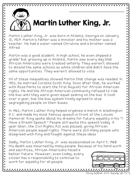 Martin Luther King, Jr. Passage and Activities | TpT