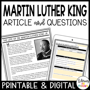 Preview of Martin Luther King Jr Passage and Questions | Print & Digital | MLK Day