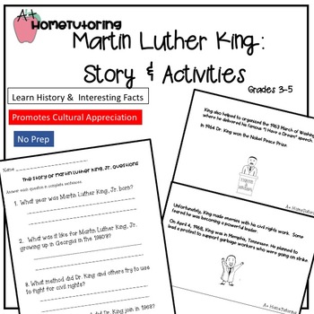 Preview of Martin Luther King Story & Activities Gr. 3-5