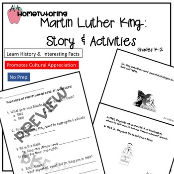 Preview of Martin Luther King Story & Activities Gr. K-2