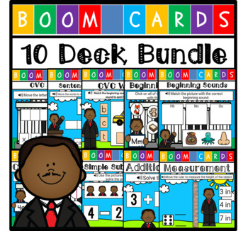 Preview of Martin Luther King Themed Boom Cards - Math and Language Arts Bundle (10 Decks)