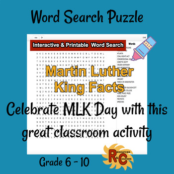 Preview of Martin Luther King Word Search Puzzle 6th-10th Graders