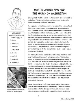 Martin Luther King The March on Washington Gr 8-9 by Diana Bailey