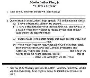 Preview of Martin Luther King's "I Have a Dream" Speech Study