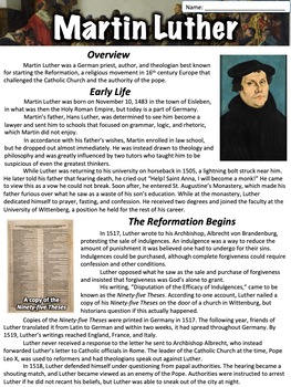 Preview of Martin Luther - Reformation Worksheet PDF, Google Slides, and Google Form