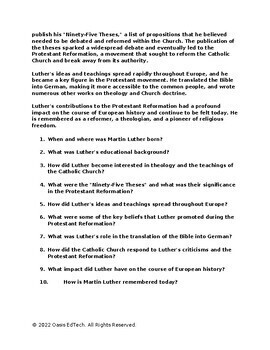 Martin Luther Worksheet! by Oasis EdTech | TPT