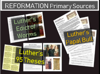 Preview of Martin Luther's 95 Theses, Edict of Worms, Papal Bull 3 Primary source documents