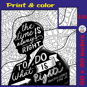 Preview of Martin Luther King Day Quote Collaborative Poster Coloring and Puzzle, MLK Day