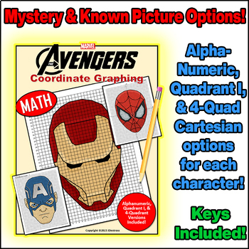 Preview of Marvel Avengers Iron Man/Spider-Man/Cpt. Am. Coordinate Graph Mystery Pictures!