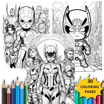 Preview of Marvel Characters Kawaii, Coloring Book for Kids and Adults