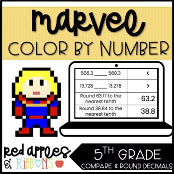 Preview of Marvel Color by Number - Compare and Round Decimals 