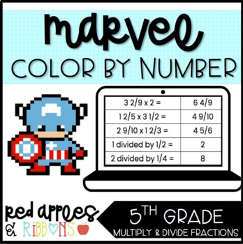 Preview of Marvel Color by Number - Multiply and Divide Fractions 