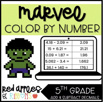 Preview of Marvel Digital Color by Number - Add and Subtract Decimals 