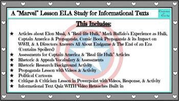 Preview of Avengers Supplemental Lessons ELA Skills Study: Informational Text