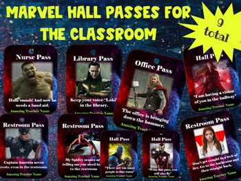 Preview of Marvel Hall Passes! (9 passes) -Great gift idea for male teachers. Customizable!