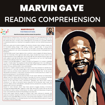 Preview of Marvin Gaye Reading Comprehension Worksheet | Soul Music