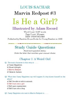 Preview of Marvin Redpost #3: Is He a Girl?; Multiple-Choice Study Guide Quiz w/Answer Key