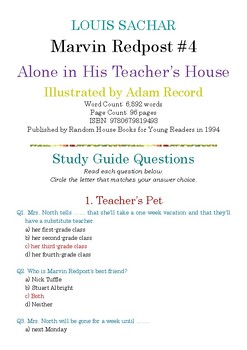 Preview of Marvin Redpost #4: Alone in His Teacher’s House; Multiple-Choice Quiz w/Ans Key